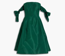 Schulterfreies Kleid aus Seidentaft mit Schleife