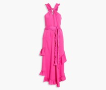 Asymmetrisches Midikleid aus Crêpe mit Rüschen