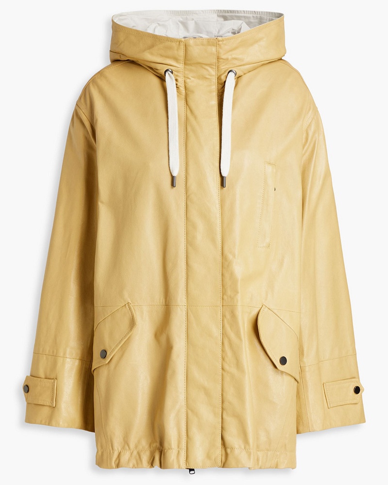 Brunello Cucinelli Damen Kapuzenjacke aus Leder mit Zierperlen