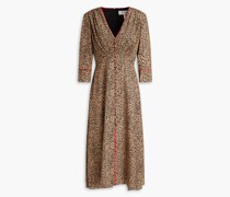 Midikleid aus Crêpe de Chine aus Seide mit Leopardenprint