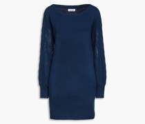 Minikleid aus Kaschmir mit Lochund Zopfstrickmuster M