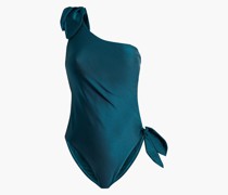 Poppy Badeanzug mit asymmetrischer Schulterpartie und Knotendetail