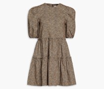 Gestuftes Minikleid aus Gabardine aus einer Baumwollmischung mit Leopardenprint