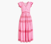 Abena Midikleid aus Baumwolle mit Polka-Dots und Häkelspitzenbesatz