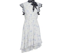 Gestuftes, asymmetrisches Kleid aus Chiffon mit floralem Print und Bindedetail