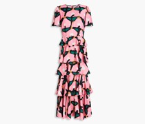 Serena gestuftes Midikleid aus Crêpe mit Print