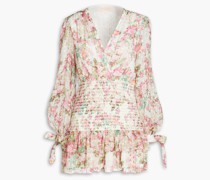 Vie gerafftes inikleid aus Krepon it etallic-Fil-Coupé und florale Print