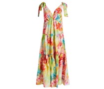 Gestuftes Maxikleid aus Webstoff mit Metallic-Fil-Coupé und floralem Print
