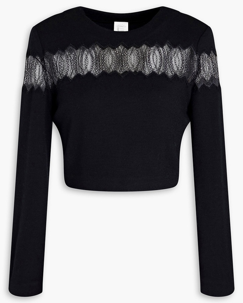 Huishan Zhang Damen Cropped Oberteil aus einer Wollmischung mit Spitzeneinsätzen