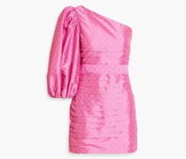 Altie Minikleid aus Satin mit Polka-Dots, Falten und asymmetrischer Schulterpartie