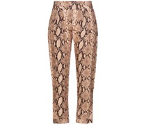Cropped Karottenhose aus Leinen mit Schlangenprint