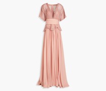 Verzierte Robe aus einer Seidenmischung mit Tülleinsätzen