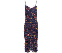 Ruched printed silk-georgette midi dress