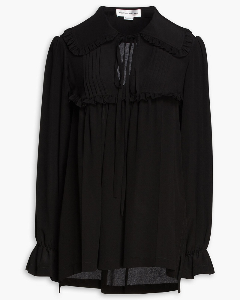 Victoria Beckham Damen Bluse aus Crêpe de Chine aus Seide mit Biesen und Rüschenbesatz