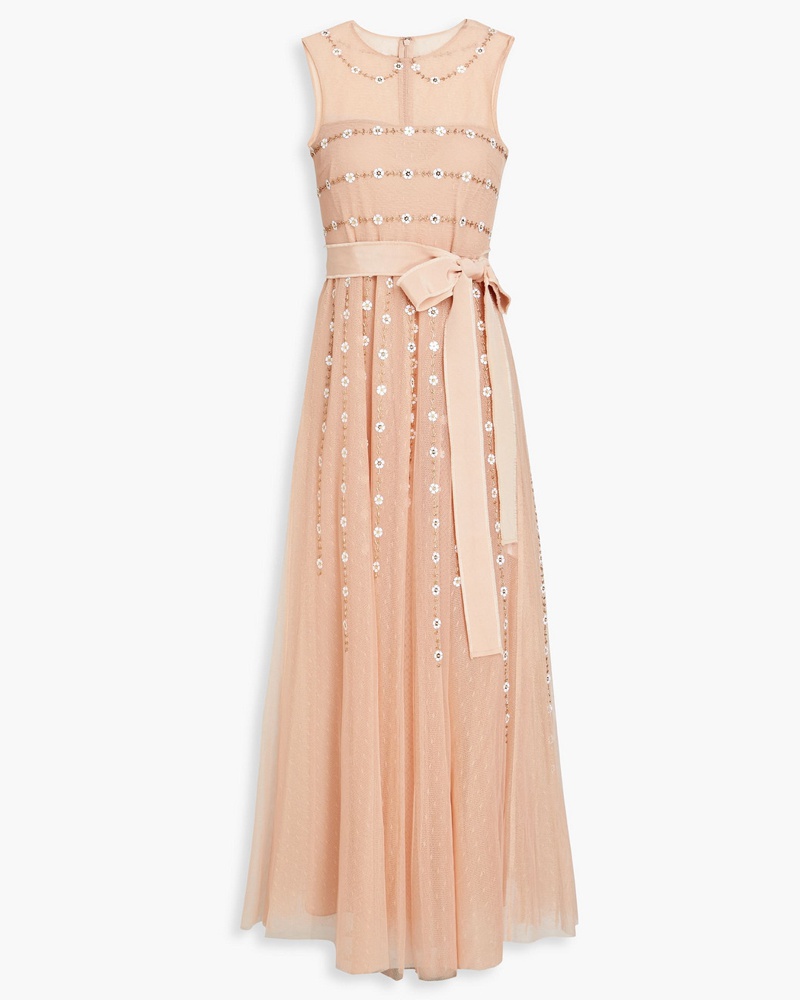 RED Valentino Damen REDValentinoGerafftes Midikleid aus Point d'Esprit mit Verzierung