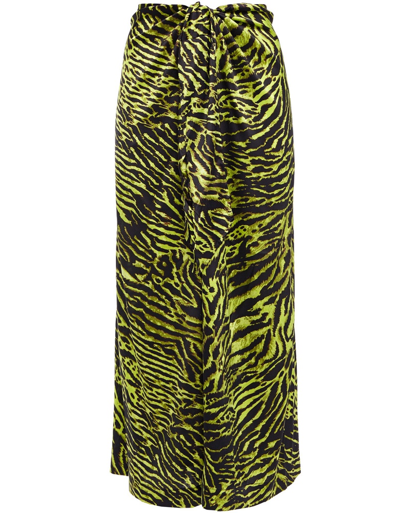 Ganni Damen Midirock aus Satin aus Stretch-Seide mit Print und Bindedetail vorne