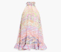 Plissiertes Minikleid aus Crêpe de Chine mit Print und Rüschen