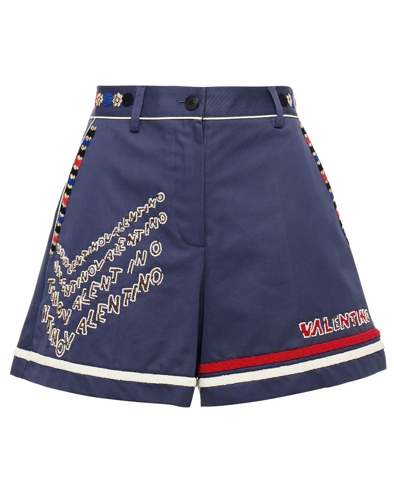 Valentino Garavani Damen Shorts aus Baumwoll-Gabardine mit Verzierung