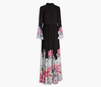 Geraffte Robe aus Chiffon mit Blumenprint