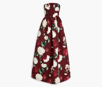Trägerlose Robe aus Faille mit floralem Print