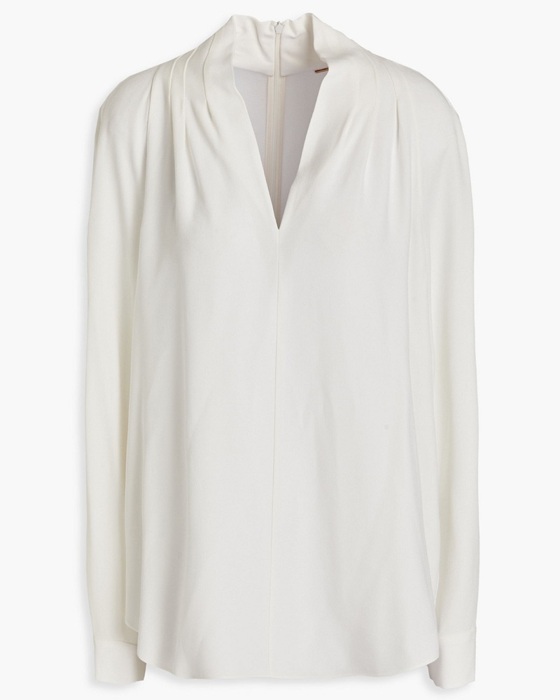 Adam Lippes Damen Bluse aus glänzendem Crêpe mit Falten