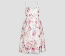 Gerafftes Kleid aus Organza mit floralem Print