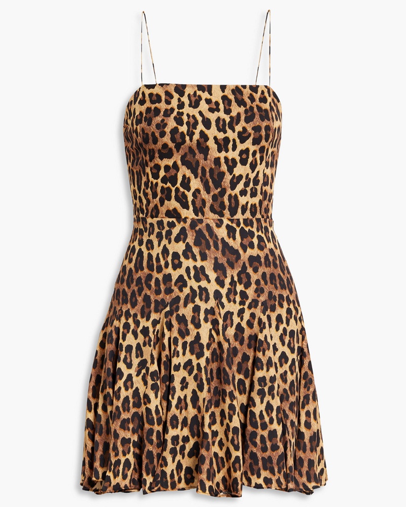 Alice + Olivia Damen Alice OliviaGinny plissiertes Minikleid aus Crêpe mit Leopardenprint