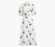 Hemdkleid inMidilänge aus Baumwollpopeline mit floralem Print und Cut-outs