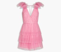 Tiered flocked tulle mini dress