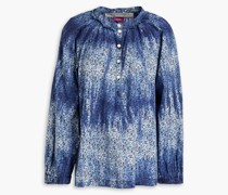 Geraffte Bluse aus Baumwolle mit floralem Print 0