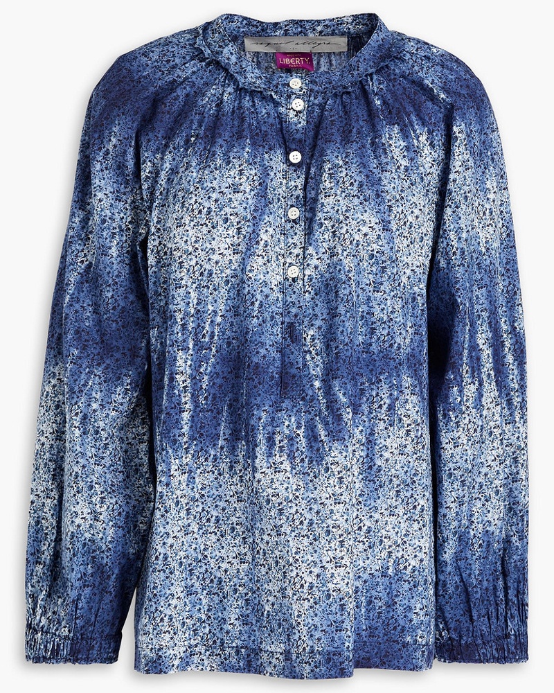 Raquel Allegra Damen Geraffte Bluse aus Baumwolle mit floralem Print 0