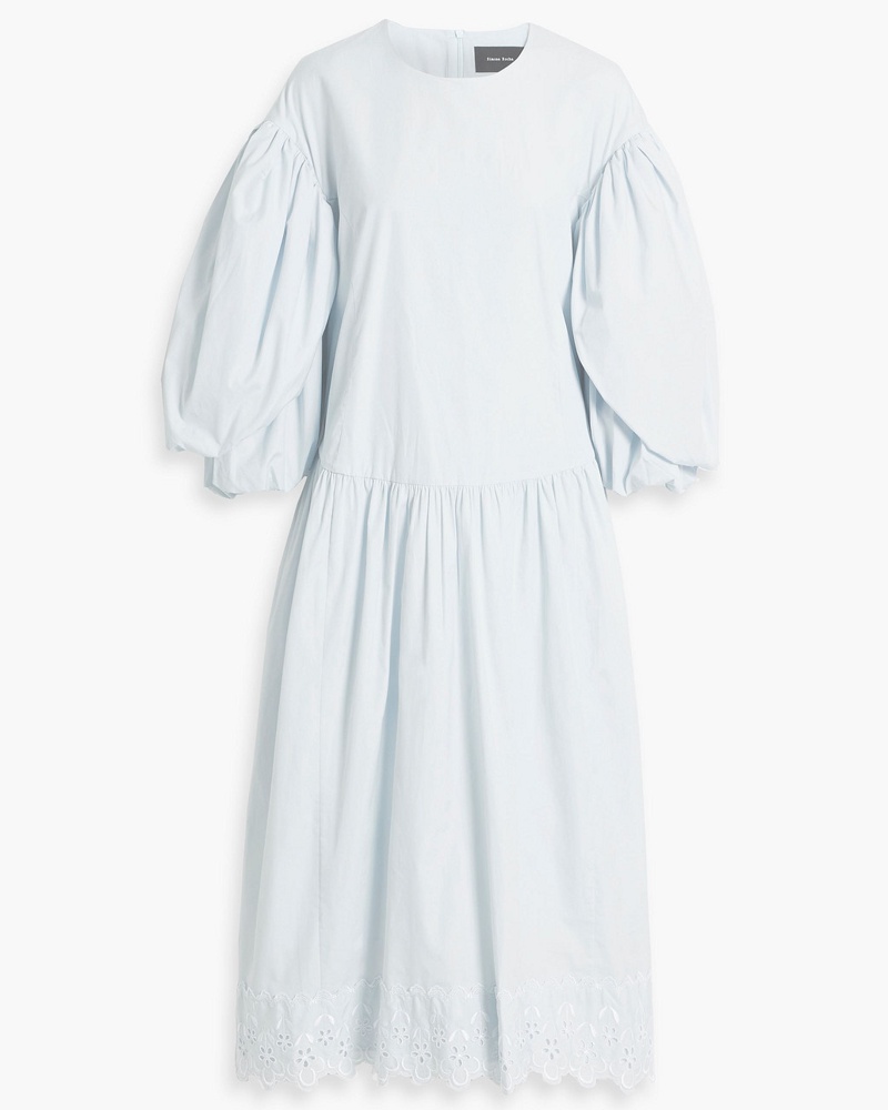 Simone Rocha Damen Midikleid aus Baumwollpopeline mit Lochstickerei