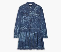 REDValentinoPlissiertes Minikleid aus Denim mit Print