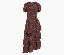 Gestuftes, asymmetrisches Midikleid aus Crêpe mit floralem Print