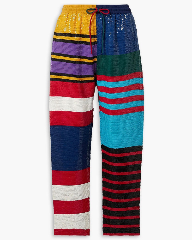 ASHISH Damen Gestreifte Hose mit geradem Bein aus Georgette mit Pailletten ASHISH Damen Gestreifte Hose mit geradem Bein aus Georgette mit Pailletten