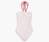 Eva Neckholder-Badeanzug mit Polka-Dot und Raffungen