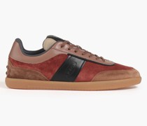 Leather-trimmed suede sneakers