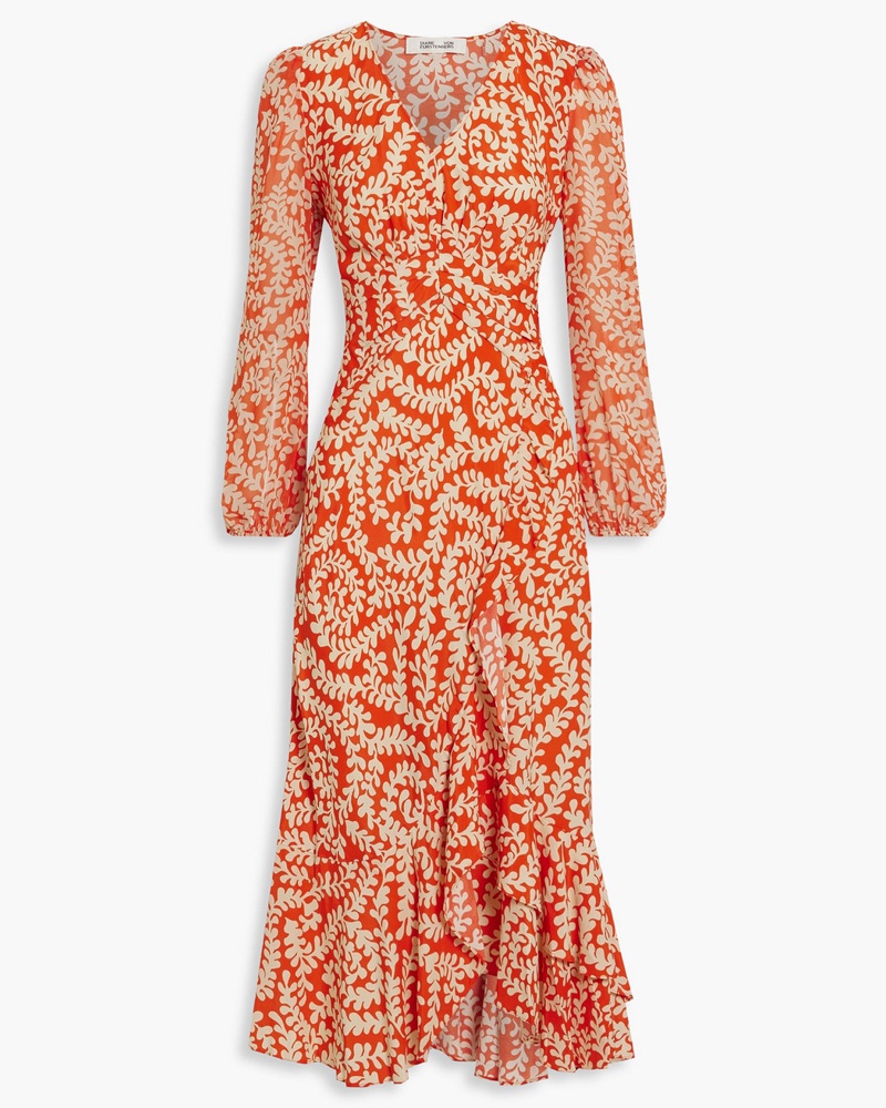 Diane von Furstenberg Damen Midikleid aus Crêpe mit Print und Wickeleffekt