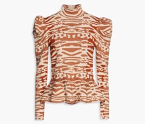 Valentina Rollkragenpullover aus Wolle it Intarsienuster und Raffung