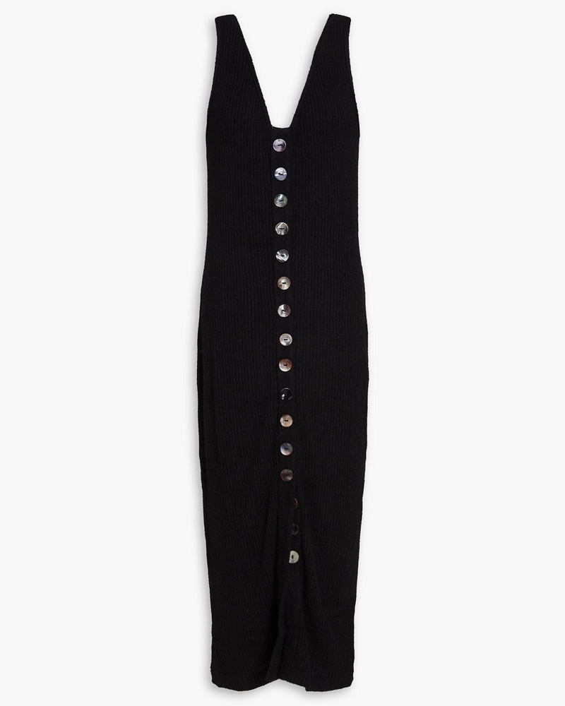 Enza Costa Damen Button-embellished bouclé-knit cotton-blend midi dress