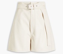 Shorts aus Kunstleder mit Stickereien und Gürtel