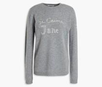 Melierter Kaschmirpullover mit Stickereien