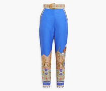 Karottenhose aus Twill aus einer Baumwoll-Seidenmischung mit Print und Gürtel 00