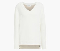 Asymmetrischer, zweifarbiger Pullover aus Merinowolle