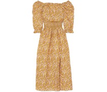 Lily schulterfreies Midikleid aus einer Baumwoll-Seidenmischung mit floralem Print