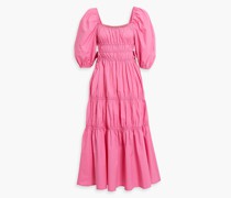 Henna gestuftes Midikleid aus Baumwollpopeline mit Raffung