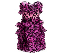 Trägerloses Minikleid aus beflocktem Seidenorganza mit Rüschen