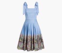 Plissiertes Kleid aus Popeline aus einer Baumwollmischung mit floralem Print und Schleife