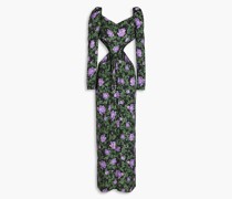 Cuarzo Peonia Ocaso Maxikleid aus Leinen-Jacquard mit floralem Print und Cut-outs