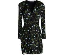 Hani Minikleid aus glänzendem Jacquard mit floralem Print und Wickeleffekt